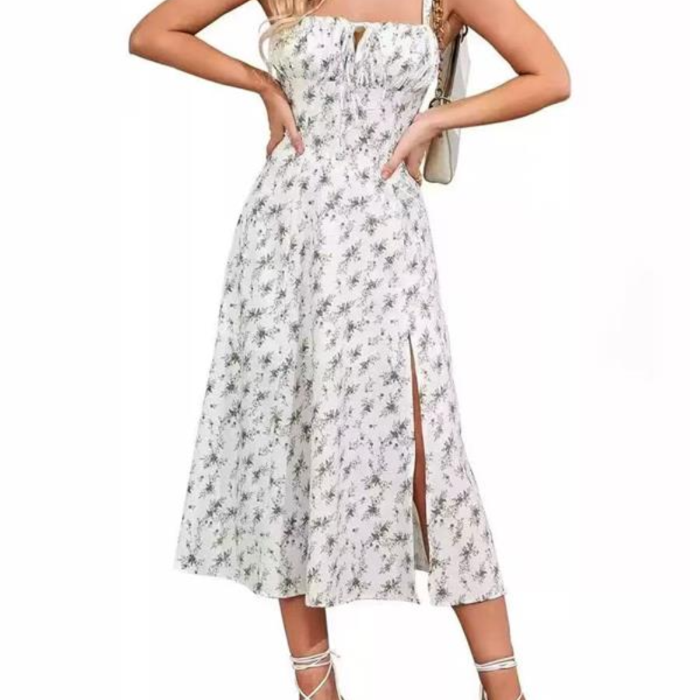 Summer Elegance Midi – Lace-Up Split Dress