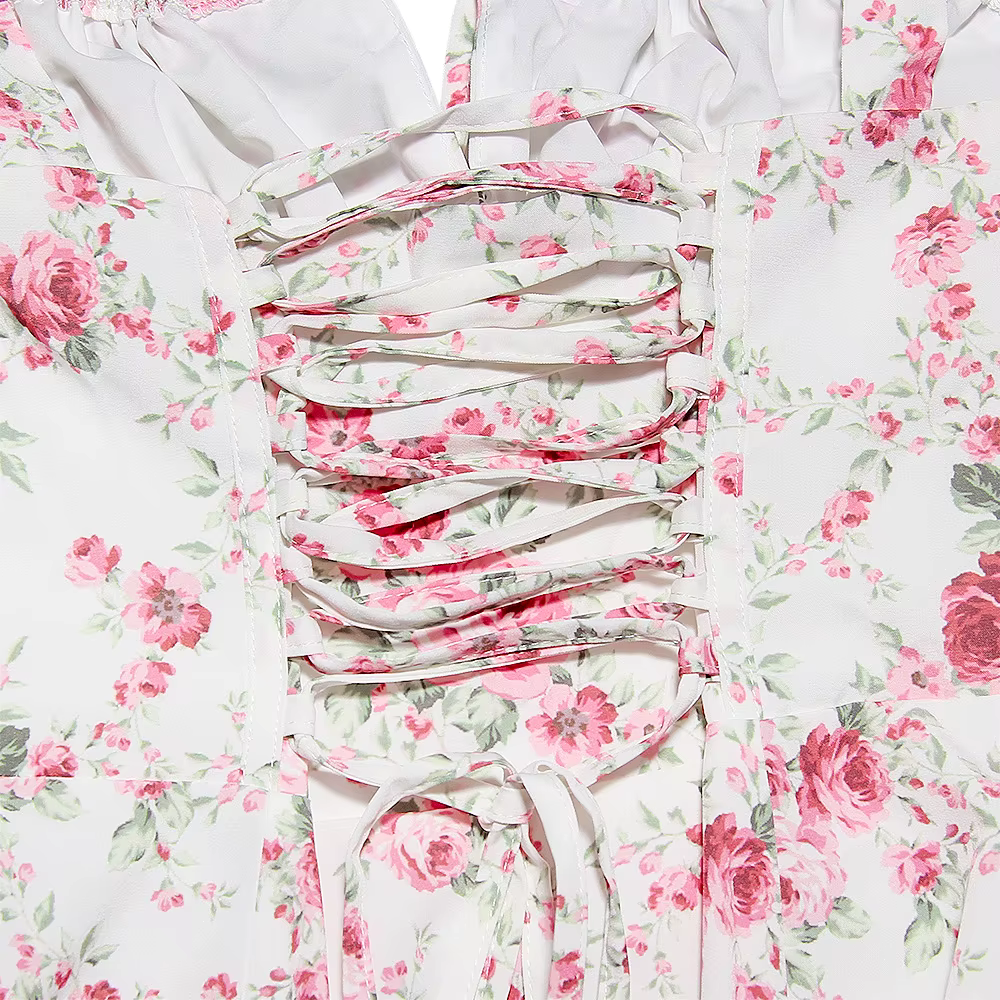 Summer Elegance Midi – Lace-Up Split Dress