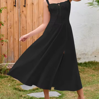 Summer Elegance Midi – Lace-Up Split Dress