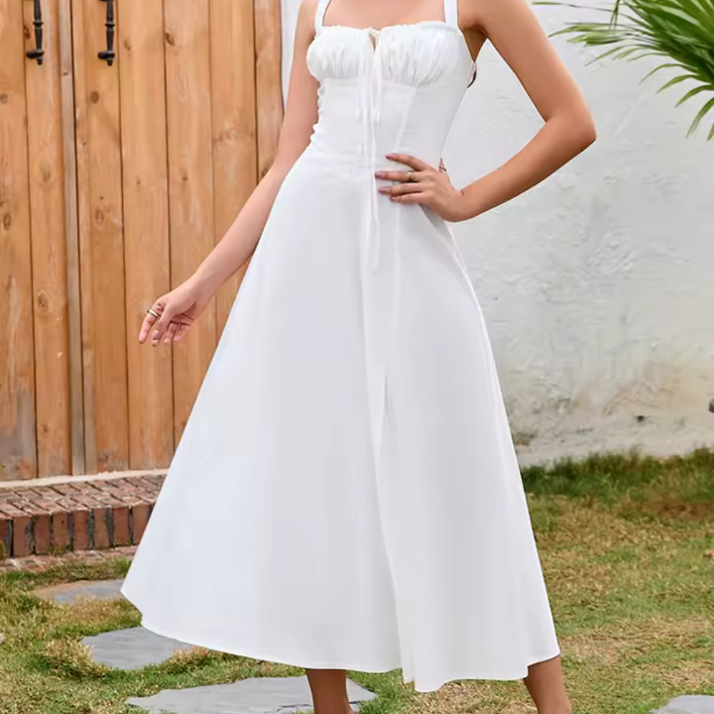 Summer Elegance Midi – Lace-Up Split Dress