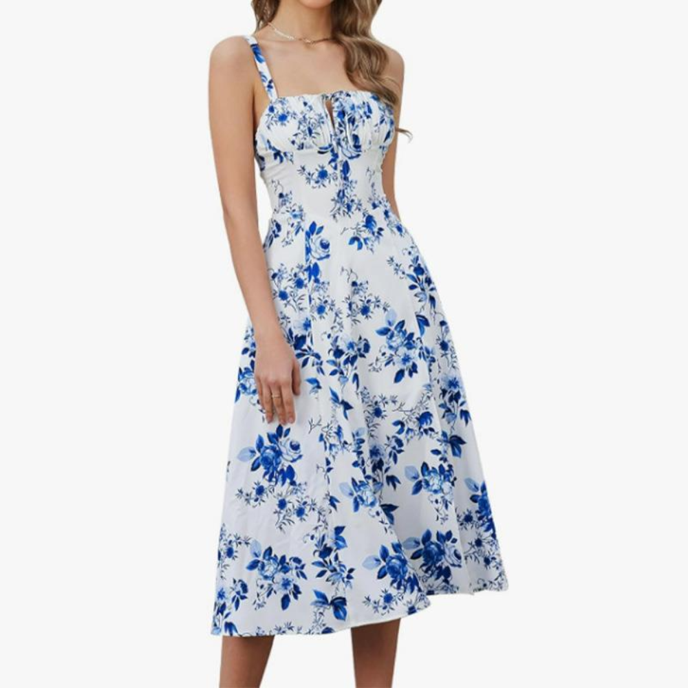 Summer Elegance Midi – Lace-Up Split Dress