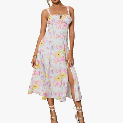 Summer Elegance Midi – Lace-Up Split Dress