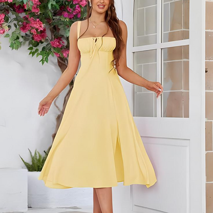 Summer Elegance Midi – Lace-Up Split Dress